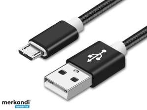 Reekin Kabel USB MicroUSB 1 Meter Zwart Nylon