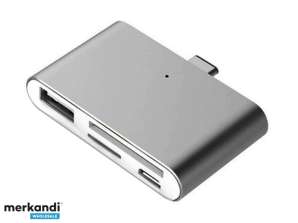 USB Type C Smart Reader voor microSD SD USB USB Micro Grijs