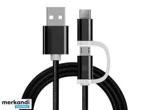Reekin 2 in 1 uzlādes kabelis (USB Micro - Type-C) - 1,0 metrs (melns neilons)