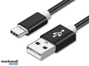 Reekin cable de carga USB Tipo-C - 1.0 metro (negro-nylon)
