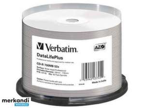 Verbatim CD-R 80min / 700MB / 52x Cakebox (50 dischi) InkJet Stampabile Superficie intera bianca 43745