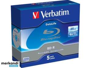 Verbatim BD-R 25GB / 1-6x бижутерия (5 диска) DataLife Бяла синя повърхност 43836