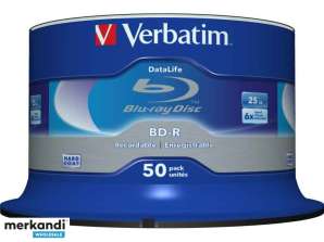 Verbatim BD-R 25GB / 1-6x Cakebox (50 skivor) DataLife Vitblå yta 43838