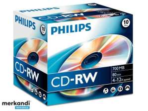 „Philips CD-RW 700MB 10vnt. Brangakmenių dėžutė 4–12x CW7D2NJ10 / 00