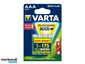 Varta Batterie Micro AAA NiMH 800mAh blister 1,2V, (Pack de 4) 56703 101 404