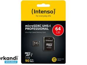 MicroSDHC 64GB Intenso Professional CL10 UHS-I +sovitin läpipainopakkaus