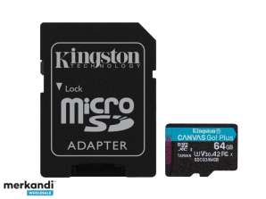 Kingston Canvas Go Plus MicroSDXC 64GB + sovitin SDCG3 / 64GB