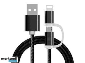 Câble de charge Reekin 2 en 1 (USB Micro & Lightning) - 1,0 mètre (nylon noir)