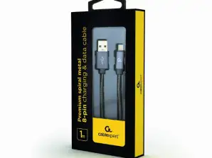 CableXpert Spiral 8-pin Charg. Kabel 1 m kovinsko-sivi CC-USB2S-AMLM-1M-BG