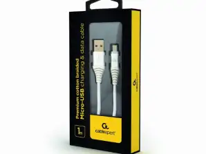 CableXpert Micro-USB кабел за зареждане 1m сребро / бяло CC-USB2B-AMmBM-1M-BW2