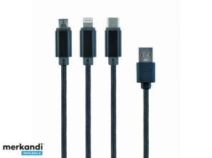 CableXpert 3-i-1 USB-laddningskabel, svart, 1m - CC-USB2-AM31-1M