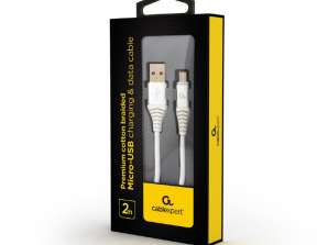 CableXpert Micro-USB įkrovimo laidas 2 m sidabrinės / baltos spalvos CC-USB2B-AMmBM-2M-BW2