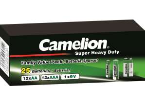 Šetrič batérie Camelion Super Heavy Duty (25 ks.=12xAA, 12xAAA, 1x9V)