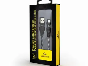 CableXpert Type-C USB кабел за зареждане 2 m черно/бяло CC-USB2B-AMCM-2M-BW