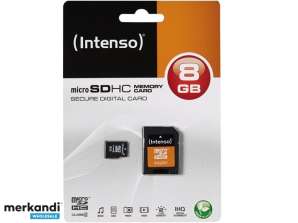 MicroSDHC 8GB Intenso + adapteris CL4 lizdinė plokštelė