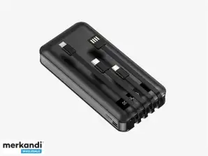 Powerbank 10000 mAh + 4 ladekabler (svart) - USB-datalader - Ekstern batteribackup - 2000mAh Powerbank, A-varer, kontor og skolemateriell