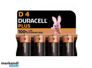 Duracell alkalisk pluss ekstra levetid MN1300/LR20 mono D batteri (4-pakning)