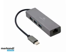 CableXpert USB-C Gigabit nätverksadapter med 3-portars A-CMU3-LAN-01