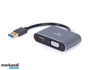 KaabelXpert USB kuni HDMI+VGA kuvaadapter, tühik hall - A-USB3-HDMIVGA-01