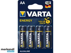 Varta Batería Alcalina, Mignon, AA, LR06, 1.5V - Energía, Blíster (paquete de 4)