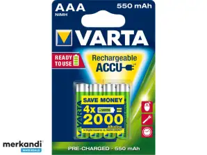 Varta Batteri Micro, AAA, HR03, 1.2V / 550mAh Accu Power (4-Pack)