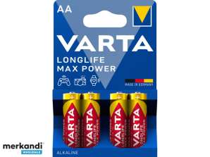 Varta Batteri Alkaline, Mignon, AA, LR06, 1.5V Longlife Max Power (4-Pack)