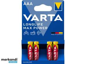 Varta Batterij Alkaline, Micro, AAA, LR03, 1.5V Longlife Max Power (4-pack)
