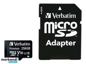 Carte MicroSDXC Verbatim 256 Go, Premium, Classe 10, U1, Adaptateur SD, Bliste