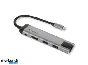 Verbatim USB 3.1-C Hub, İnce, USB 3.0, HDMI 4K, RJ45 mürekkep. USB-C Kablosu