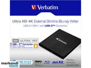 Verbatim Blu-ray-inspelare, USB 3.1, 6x/8x/24x, UHD, 4K, BDXL - Bärbar
