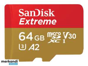 SanDisk Extreme MicroSDXC 64 GB adapteris CL10 UHS-I U3 SDSQXAH-064G-GN6AA