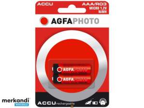 AGFAPHOTO Akku NiMH, Micro, AAA, HR03, 1,2V/900mAh, kiskereskedelmi buborékcsomagolás (2 csomag)