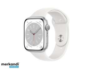 Apple Watch Series 8 GPS, корпус 45 мм, серебристый, алюминиевый, белый спортивный ремешок MP6N3FD/A
