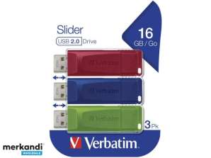 Verbatim Slider   USB Stick  16 GB Blau   Grün   Rot 49326