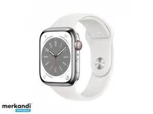 Apple Watch Series 8 GPS + mobilní 45mm stříbrná ocel bílá Sport MNKE3FD / A