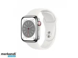 Apple Watch Series 8 GPS + mobilní 41mm stříbrná ocel bílá Sport MNJ53FD / A
