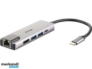 D-Link 5 in 1 USB-C šakotuvas su HDMI / Ethernet ir USB-C įkrovimo prievadu DUB-M520