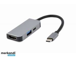 CableXpert C tipa USB kombinētais adapteris (centrmezgls + HDMI + PD) - A-CM-COMBO3-02