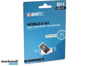 USB Flash Sürücü 64GB Emtec Mobil ve Go Çift USB2.0 - microUSB T260