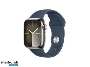 Apple Watch S9 Ατσάλι 41mm GPS Cellular Ασημί Αθλητική Μπάντα Μπλε S/M MRJ23QF/A