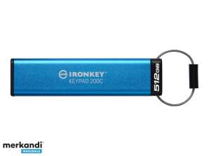 Kingston 512GB USB C Flaş IronKey Tuş Takımı 200C Mavi IKKP200C/512GB