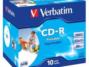 CD R 80 Verbatim 52x DLP Inkjet wit Full Surface 10 stuks Jewel Case 43325