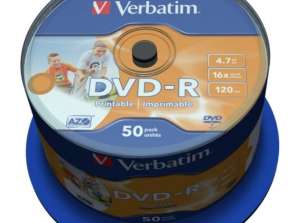 DVD-R 4,7 Gt Verbatim 16x mustesuihku valkoinen Full Surface 50er Cakebox 43533