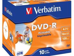 DVD R 4.7GB Verbatim 16x Mürekkep Püskürtmeli beyaz Tam Yüzey 10 adet Mücevher Kılıf 43521