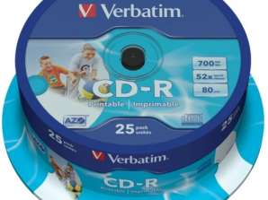 CD R 80 Verbatim 52x DLP Atramentová biela 25ks Krabica na tortu 43439