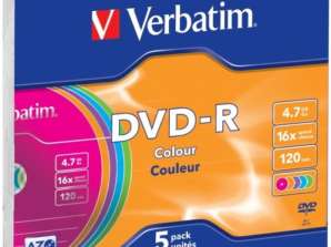 Smukłe etui na DVD R 4,7 GB Verbatim 16x Colour 5er 43557