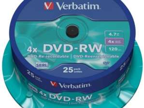 DVD-RW 4,7 GB Verbatim 4x 25er Cakebox 43639