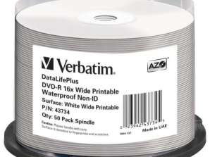 DVD R 4,7 GB Verbatim 16x Atramentowy biały Pełna powierzchnia Błyszczący 50er Cakebox 43734