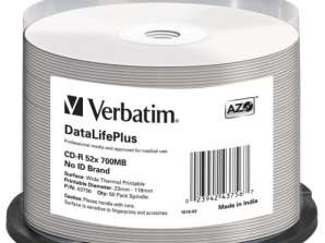 CD-R 80 Verbatim 52x DLP Thermo valkoinen Full Surface 50er Cakebox 43756 -04