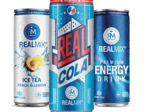 REALMIX Energy Drink (24 x 250ml), REALMIX Cola & REALMIX Ice Tea